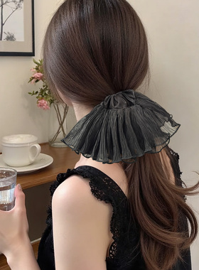 裙摆木耳边大肠发圈巨好看大肠圈女慵懒风后脑勺半扎发发绳橡皮筋