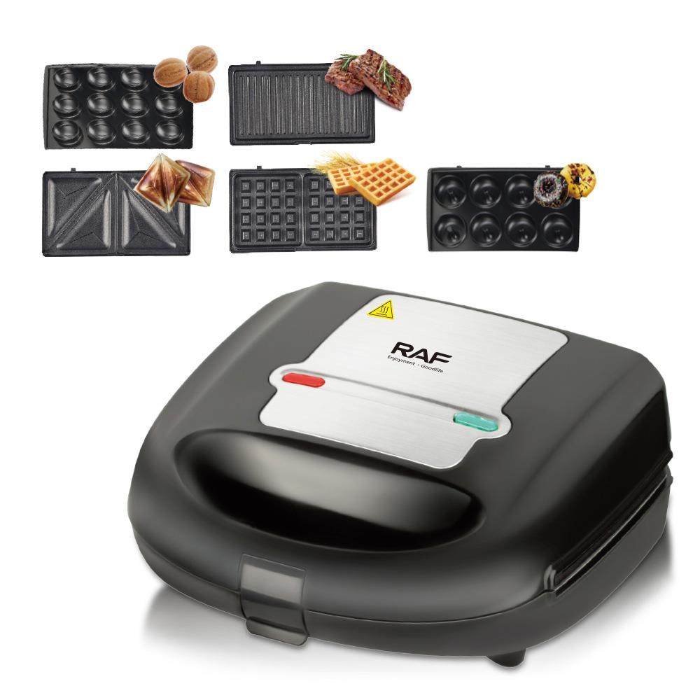 RAF欧规跨境五合一三明治机早餐机双面加热多功能烤面包华夫饼机,淘宝优惠券,粉丝福利购,淘宝优惠卷