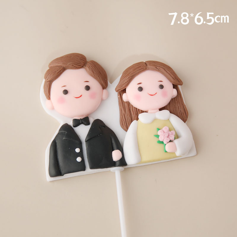 婚礼蛋糕装饰摆件情侣恋人纪念日周年求婚结婚珍珠婚纱烘焙插件