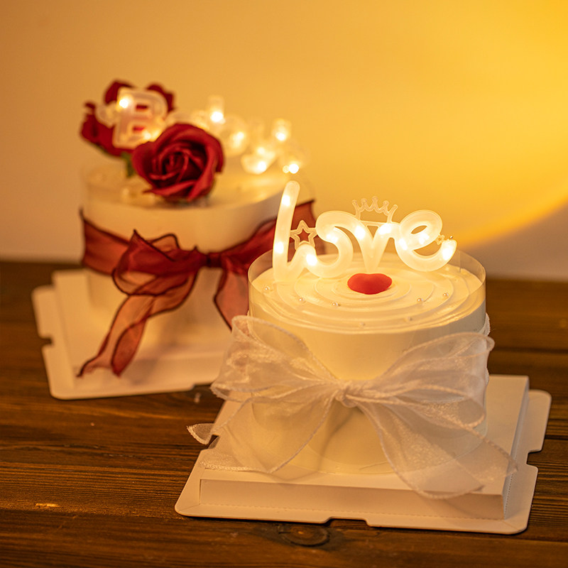 情侣蛋糕装饰摆件love暖灯baby丝带蝴蝶女朋友情人节老婆烘焙插件