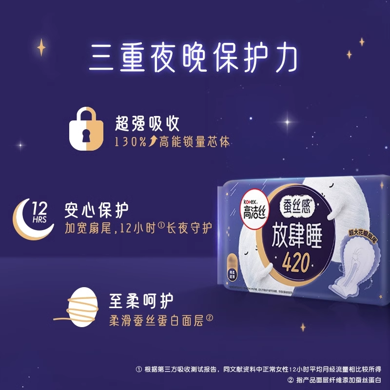 高洁丝棉柔放肆睡420mm夜用卫生巾*12片+护垫*20片 - 图0