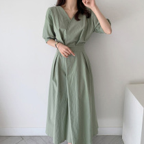 Gentle Breeze Superior Sense Tea Hysteria Fashion Harbor Taste Vintage Chic Green Ocean Dress 2022 Summer New