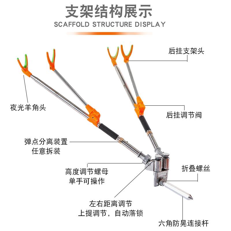 不锈钢鱼竿支架双炮台架钓箱钓椅钓凳双杆架鱼竿支架炮台支架专用 - 图2