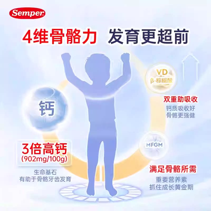 semper森宝奶粉3段瑞典MFGM+DHA婴幼儿配方奶粉盒装12-18月800g*4