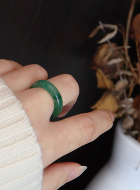 天然飘花非洲翠戒指冰种天然石戒圈高级感中指食指戒指批发