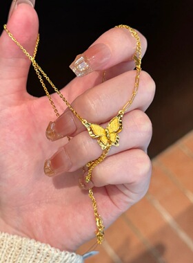 小红书爆款沙金爆闪碎碎冰双层蝴蝶项链夏日时尚气质流苏一体链女