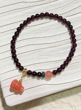 天然石榴石手链女搭配盐源平安扣葫芦弹力串珠手链新中式国风手串