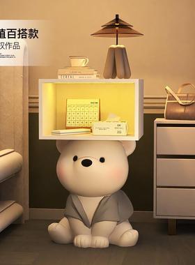 可爱小熊卧室床头柜奶油风儿童房床边储物收纳置物柜创意家居饰品