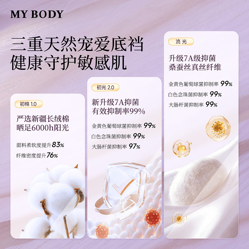 4条装 MYBODY性感中腰蕾丝内裤女士纯棉底裆无痕冰丝夏季薄款短裤