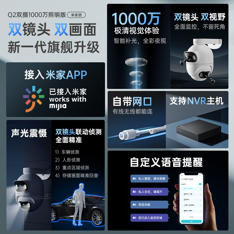 双摄室外云台摄像头监控器户外360手机远程摄影夜视已接入米家app - 图0