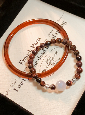 醋酸石榴石手镯手链女新中式复古