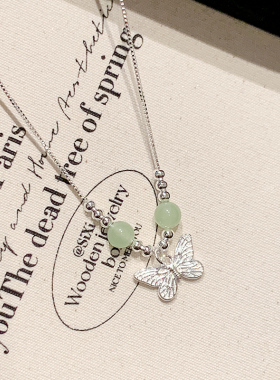 新中式古风和田玉蝴蝶吊坠项链女
