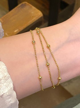 金色三层圆珠钛钢手链女璀璨鎏金