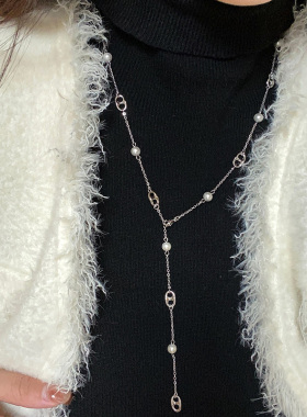 猪鼻子珍珠长款项链女高级感满满