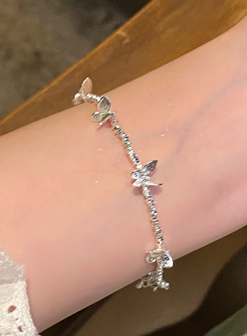 s925银蝴蝶落落碎银手链女温柔风