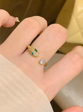 小蛇对钻开口戒指女晶钻闪耀精致