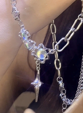 芒星月光石项链女钛钢锁骨链高级