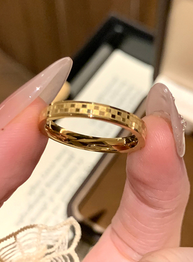 几何方格戒指钛钢素圈戒指环