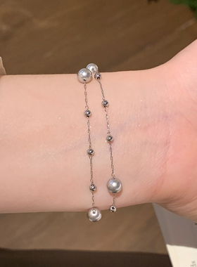 灰珍珠双层满天星珍珠手链女法式