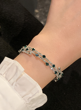 三层环绕满钻方块手环手镯女