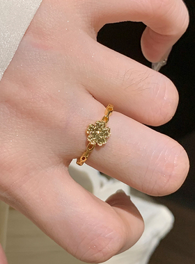 樱花碎冰冰沙金色戒指女开口设计