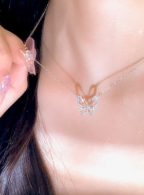 简约碎钻蝴蝶项链女高级感锁骨链