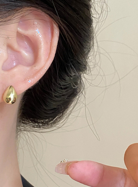 s925银针金属风极简小水滴耳钉女