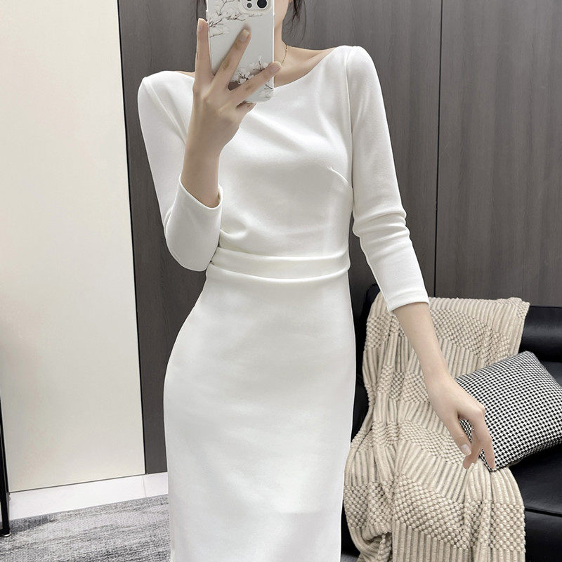 春秋长袖包臀中长裙开衩礼服领证小白裙女裙子白色连衣裙女高级感,淘宝优惠券,粉丝福利购,淘宝优惠卷