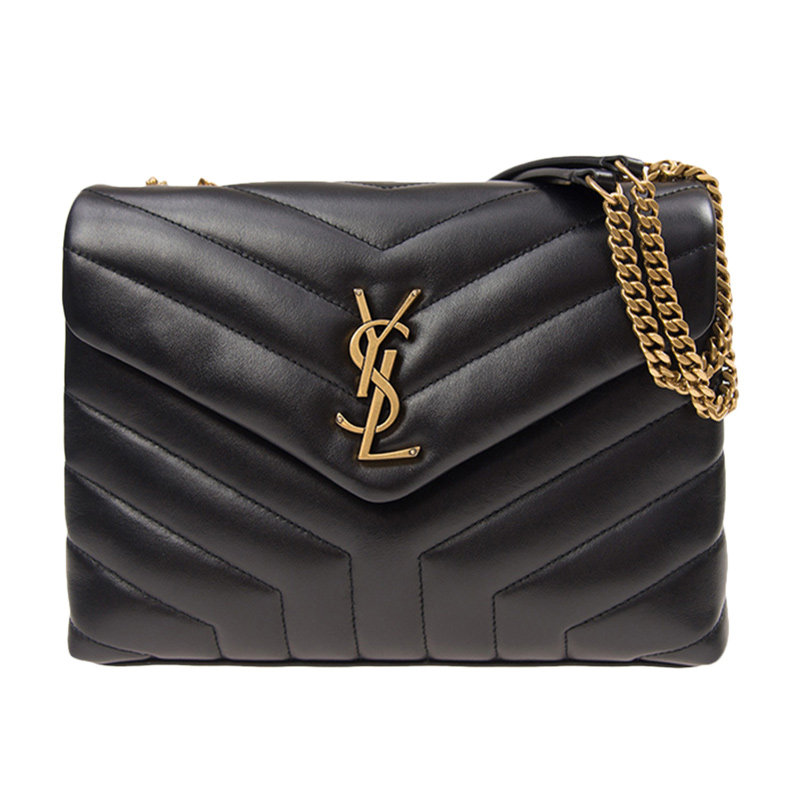 圣罗兰女士黑色牛皮链条金属斜挎包 联采海外女士包袋