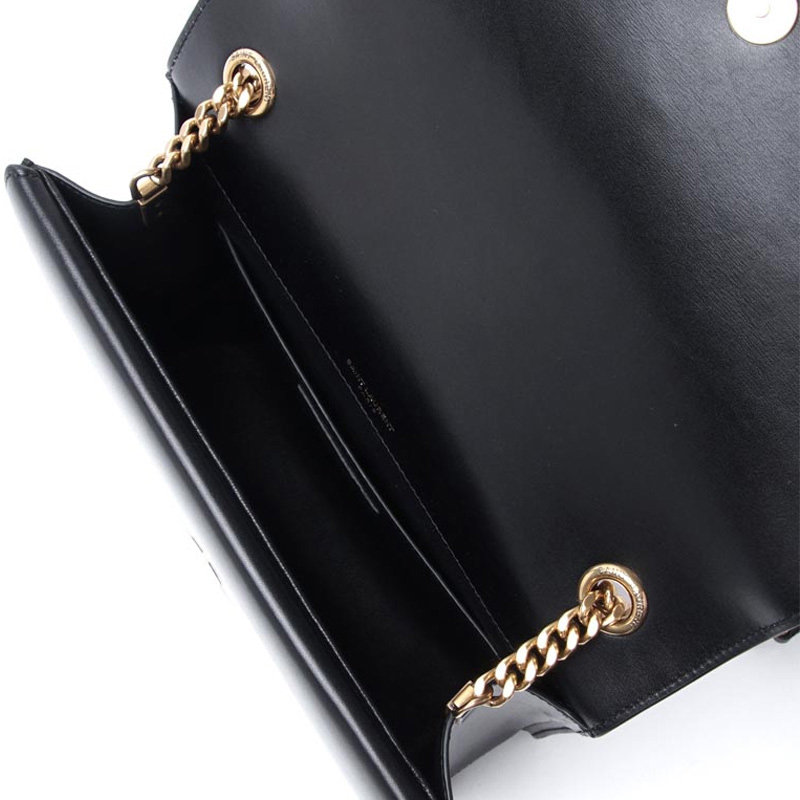 圣罗兰女士黑色牛皮金属单肩链条包 联采海外女士包袋