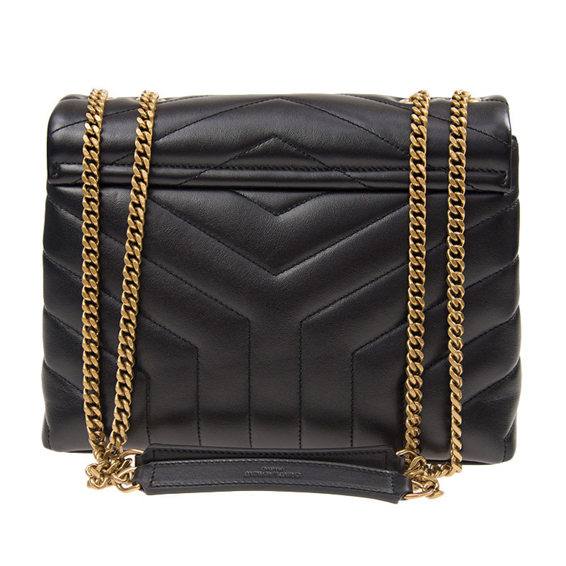 圣罗兰女士黑色牛皮链条金属斜挎包 联采海外女士包袋