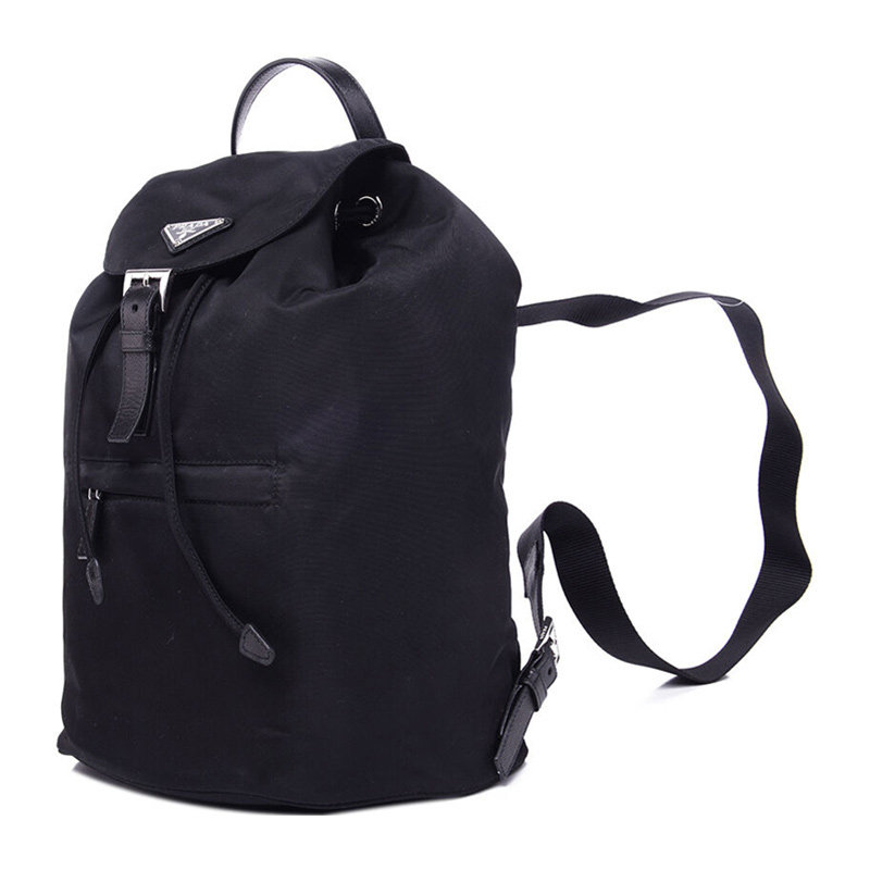 prada黑色帆布女士牛皮饰双肩背包 联采海外女士包袋