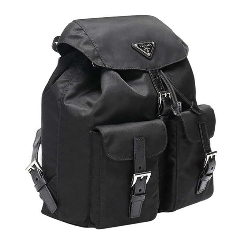 prada黑色织物配女士牛皮logo饰 联采海外女士包袋