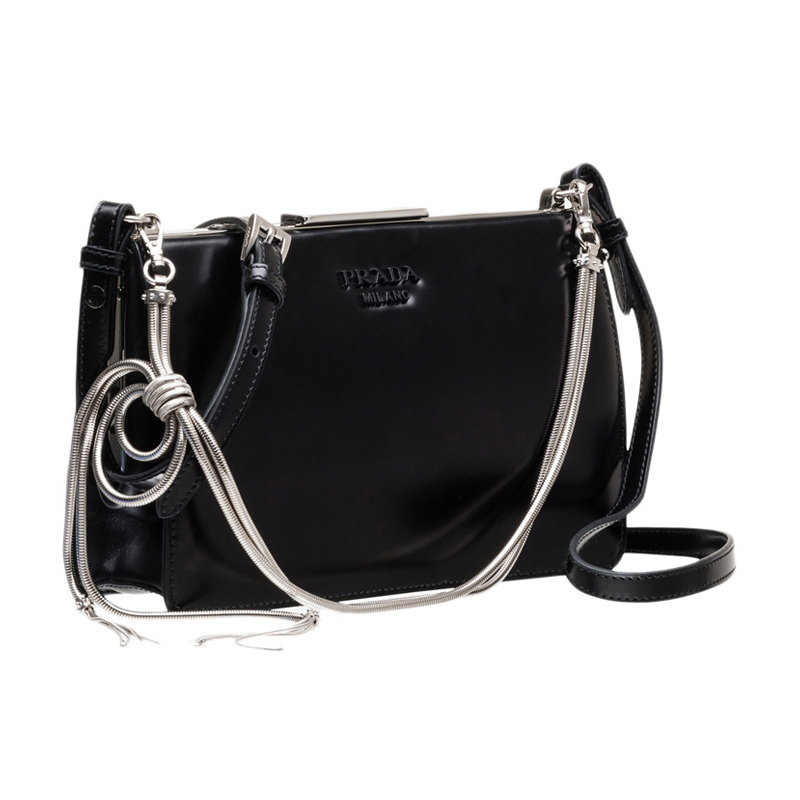 prada女士黑色复古金属链条斜跨包 联采海外女士包袋