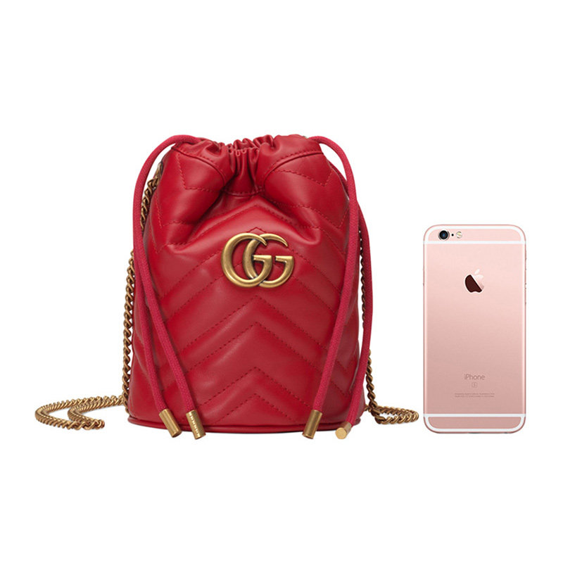 gucci女士红色ggmarmont水桶包 联采海外女士包袋