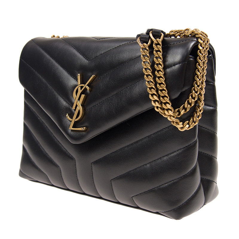 圣罗兰女士黑色牛皮链条金属斜挎包 联采海外女士包袋