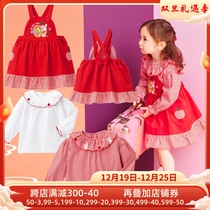 miki ma fugui rabbit apple princess braces skirt ~ day tying girl full cotton cartoon butterfly knot splicing dress