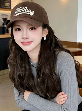 帽子假发一体女时尚慵懒棒球帽