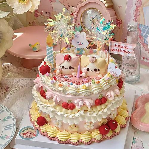可爱造型三丽欧蛋糕装饰摆件kt猫美乐蒂乌萨奇头像生日装扮插件 - 图1