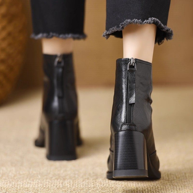 2026英伦复古高跟后拉链短靴女秋冬季新款软皮简约粗跟时尚时装靴,淘宝优惠券,粉丝福利购,淘宝优惠卷