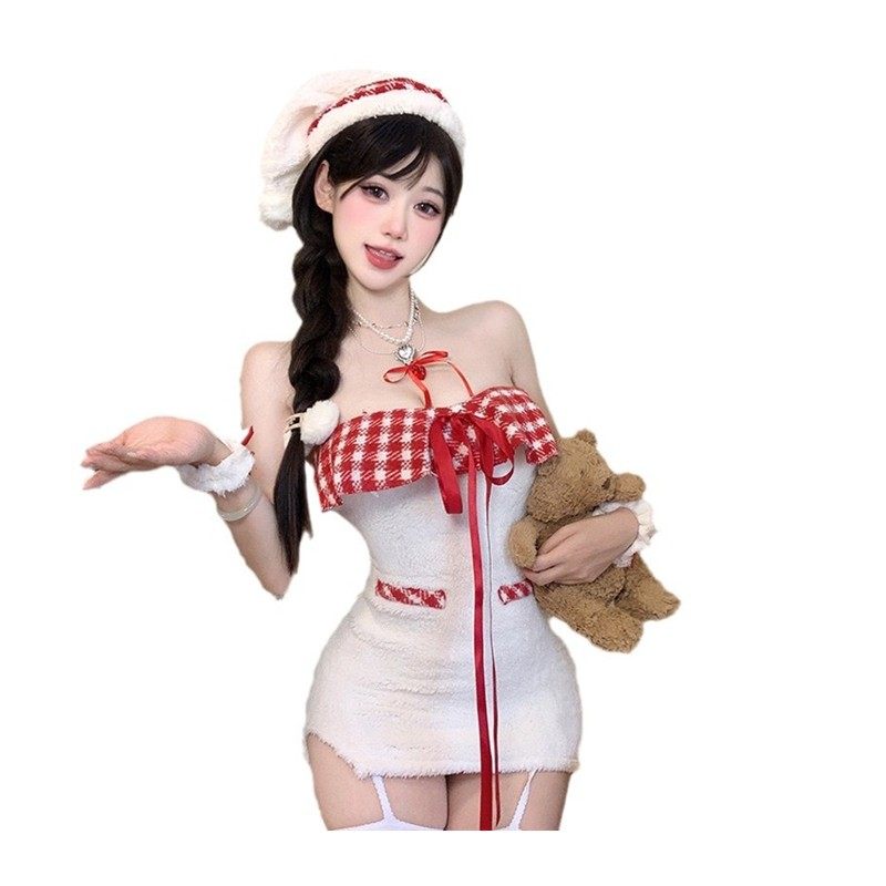 圣诞节服装氛围感穿搭丝绒抹胸红色连衣裙女秋冬套装party小礼裙,淘宝优惠券,粉丝福利购,淘宝优惠卷