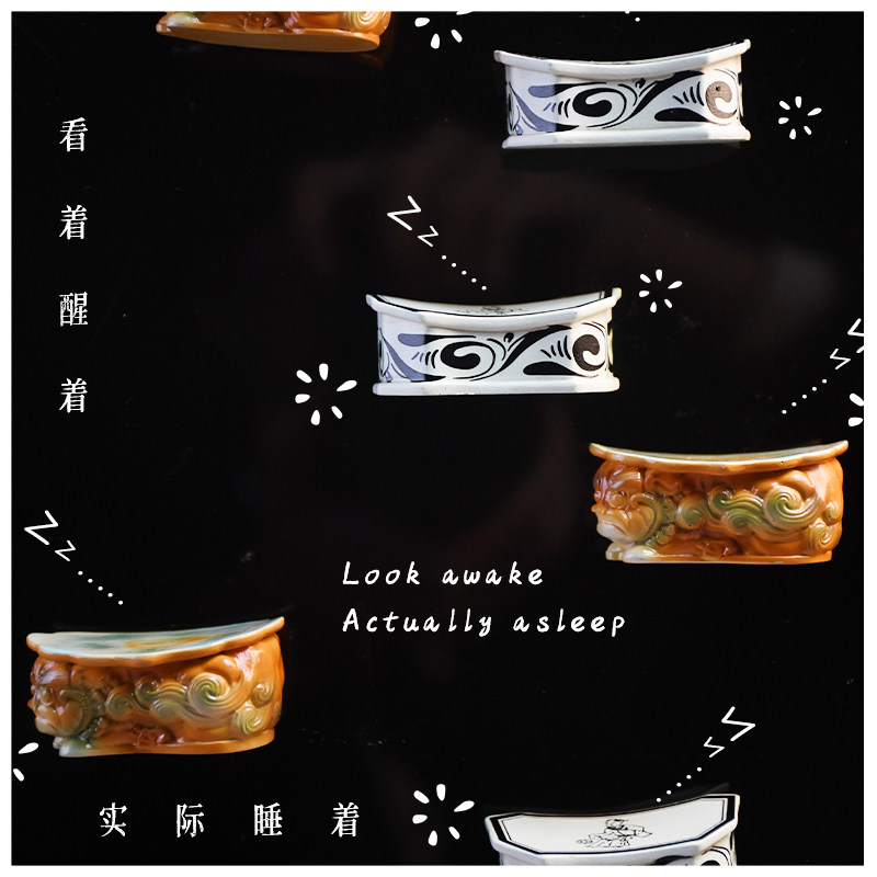 河南博物院狮形座小枕头冰箱贴白釉黑彩蹴鞠图瓷枕文创礼物
