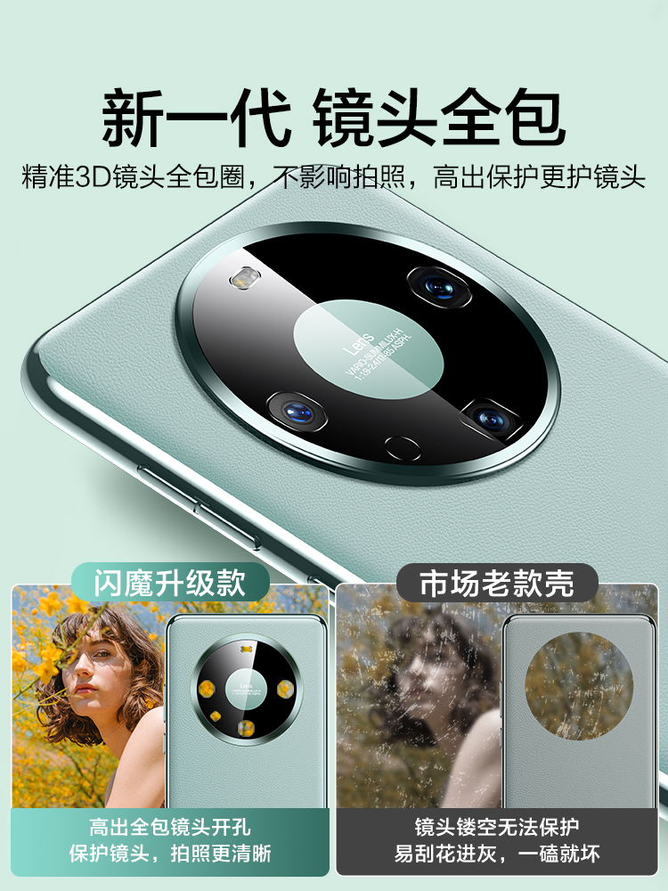 闪魔适用华为mate60pro新款手机壳全包镜头meta40素皮5G魅特60pro+纯色保护套m50高端女30epor防摔男超薄外壳 - 图2