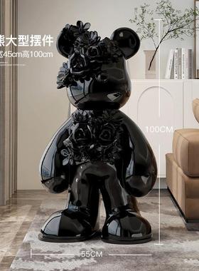 奶油风大熊落地摆件客厅玄关大气家居装饰品网红公仔雕塑商城美陈