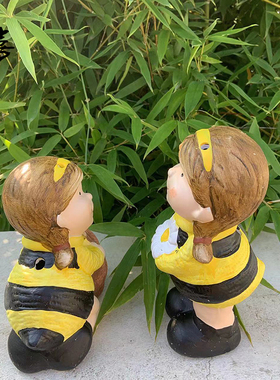 红陶摆件户外蜜蜂卡通女孩动物美式出口手绘立体浮雕园艺花园院子