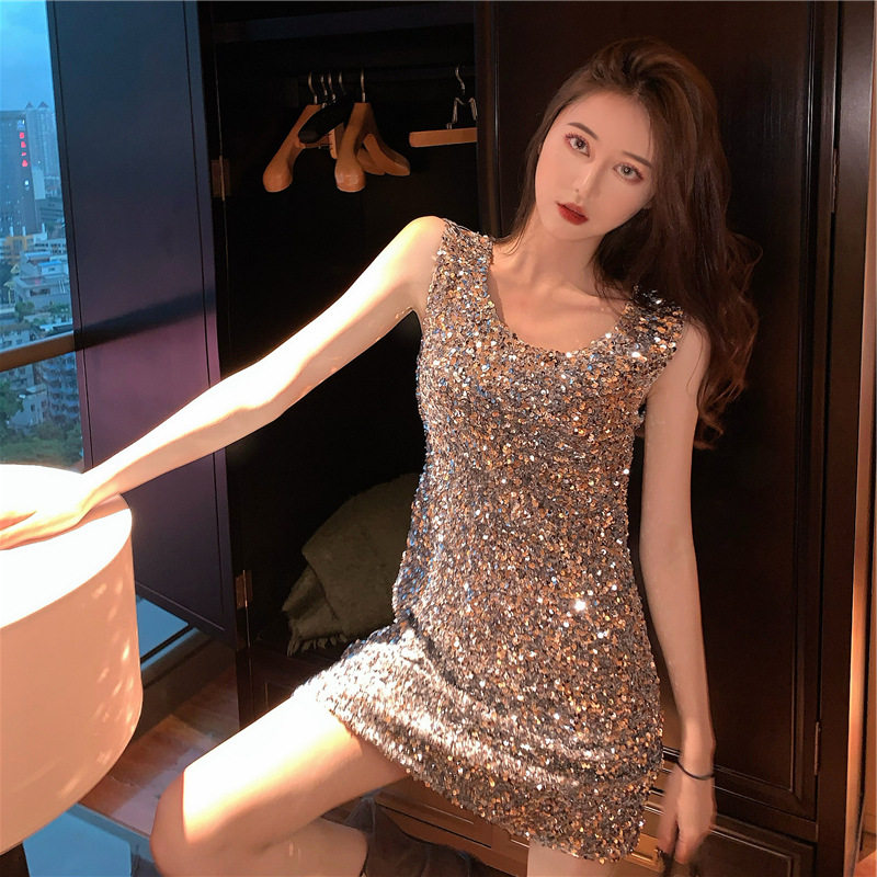 名媛法式设计感重工亮片无袖连衣裙 芸蔓蝶连衣裙