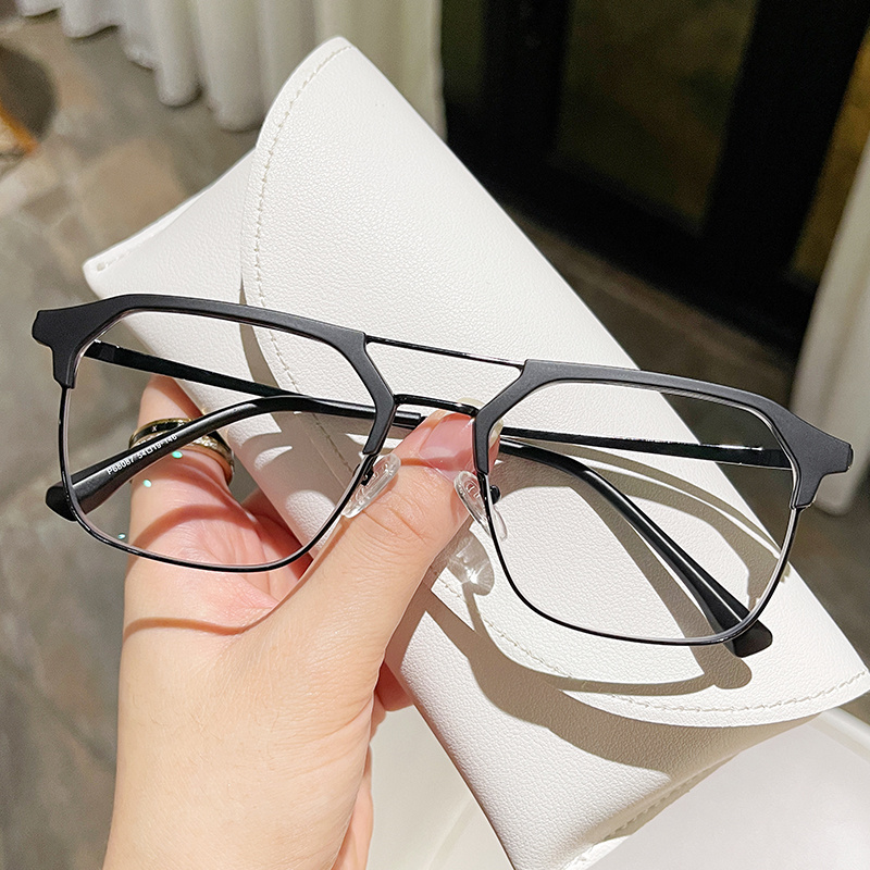 黑框眼镜男款近视感光变色茶色大框潮牌痞帅防蓝光辐射平光镜圆脸