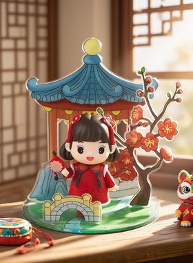 卡通唐装小朋友手办潮玩新年装饰