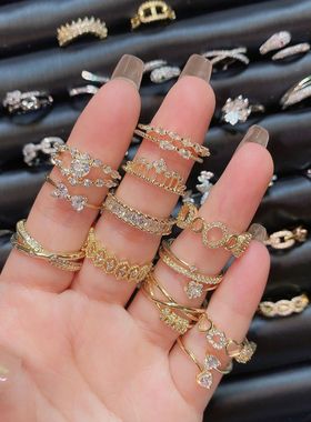 夸张真金电镀女小众轻奢锆石不掉色蝴蝶开口指环