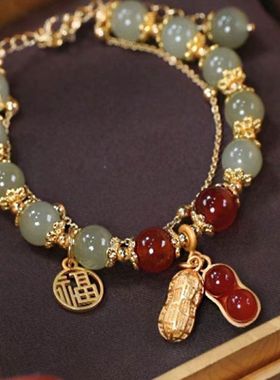 新中式长命锁玉兔手链女款高颜值学生手串闺蜜古风生小众礼物